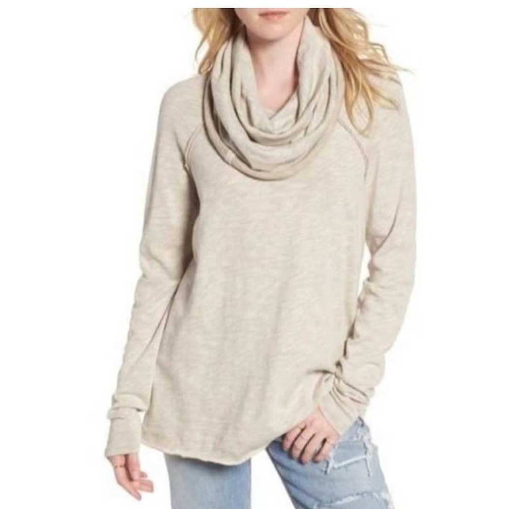 Free People Cream Cowl Neck Sweatshirt